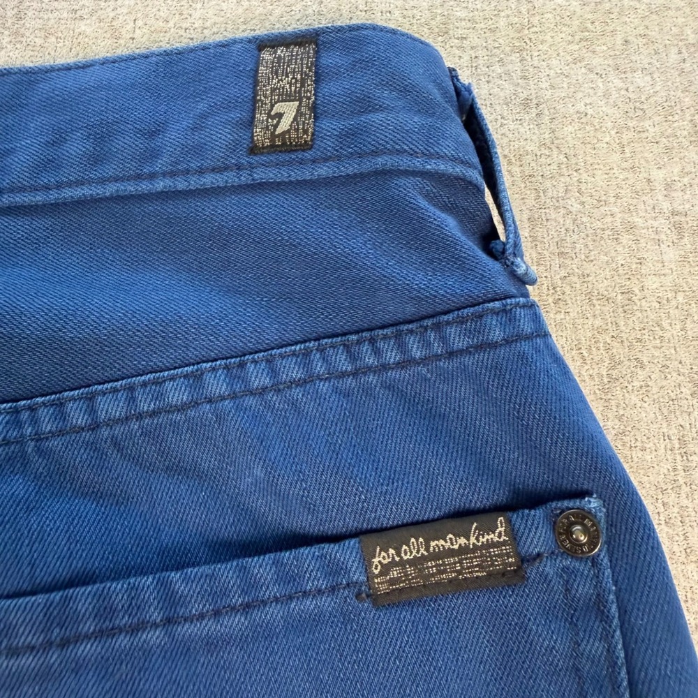 7 For All Mankind Straight Leg Jeans Womens 32 Blue Raw Hem Cotton Denim - Picture 2 of 12